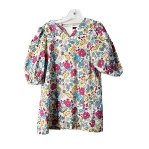 Something Navy Size 4 Floral Puff Sleeve Dress. Great Condition